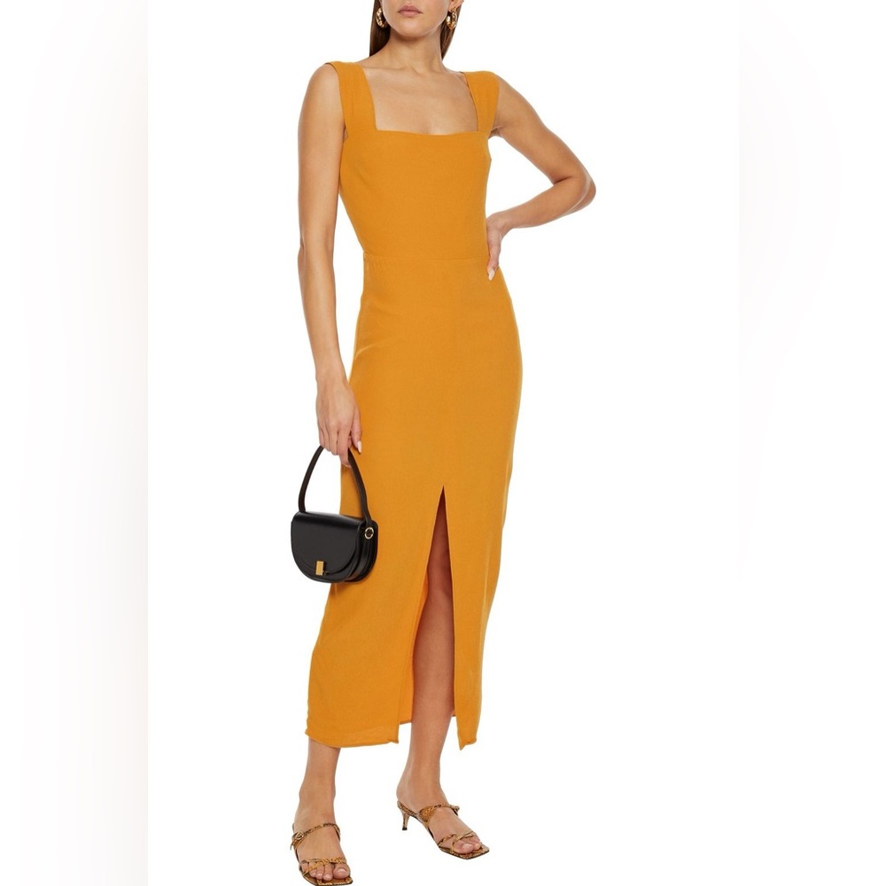 REFORMATION Graciella Split-front Crepe Midi Dress In Yellow 4